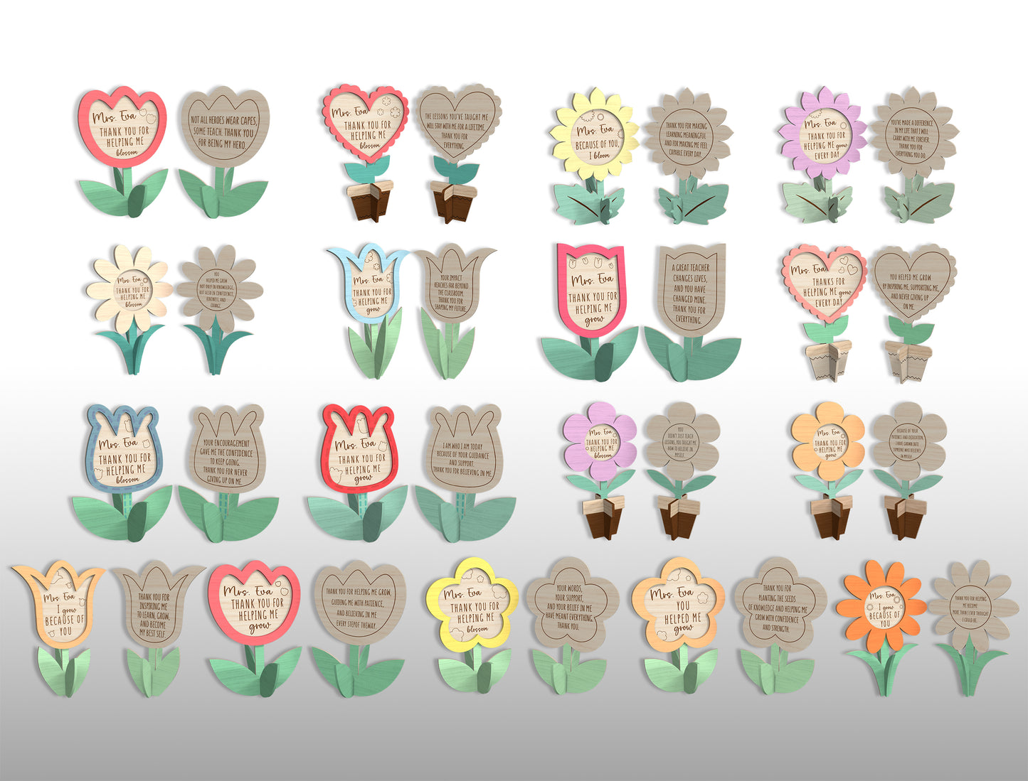 Personalized Teacher Flower Tabletop SVG Bundle for Glowforge and xTool