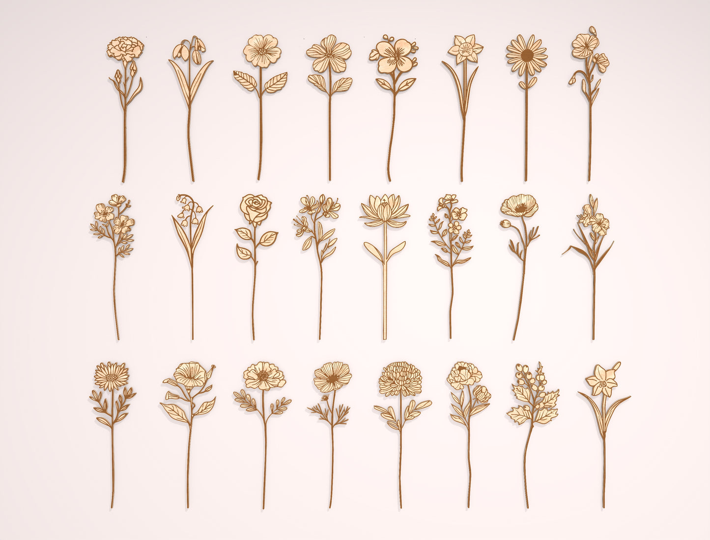 Wooden Flower Vase SVG Bundle 3 Vases 21 Flowers for LightBurn and xTool