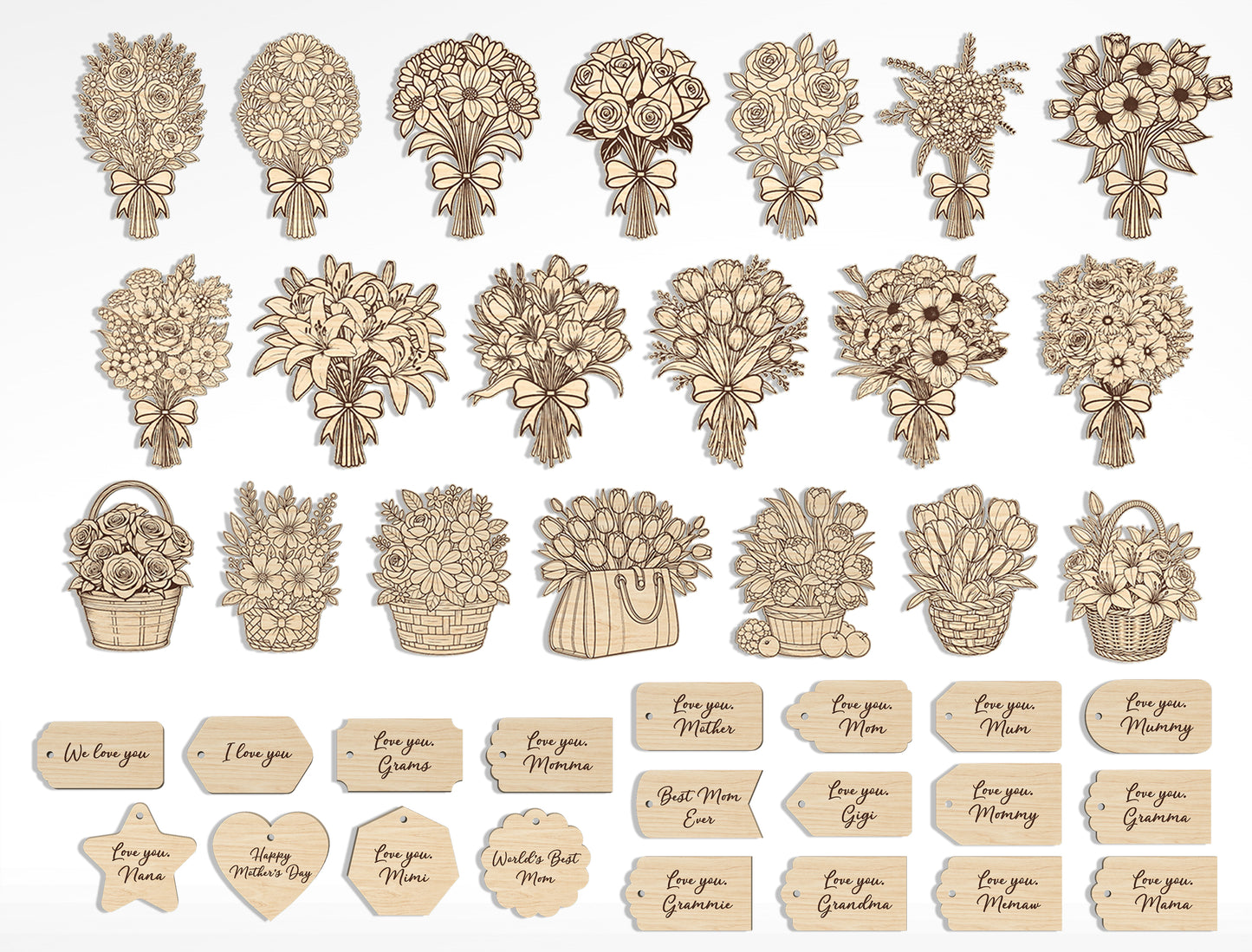 Floral Bouquet Engraving SVG Bundle Hand Drawn for Glowforge