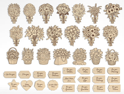 Floral Bouquet Engraving SVG Bundle Hand Drawn for Glowforge