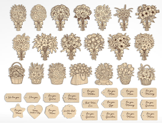Floral Bouquet Engraving SVG Bundle Hand Drawn for Glowforge