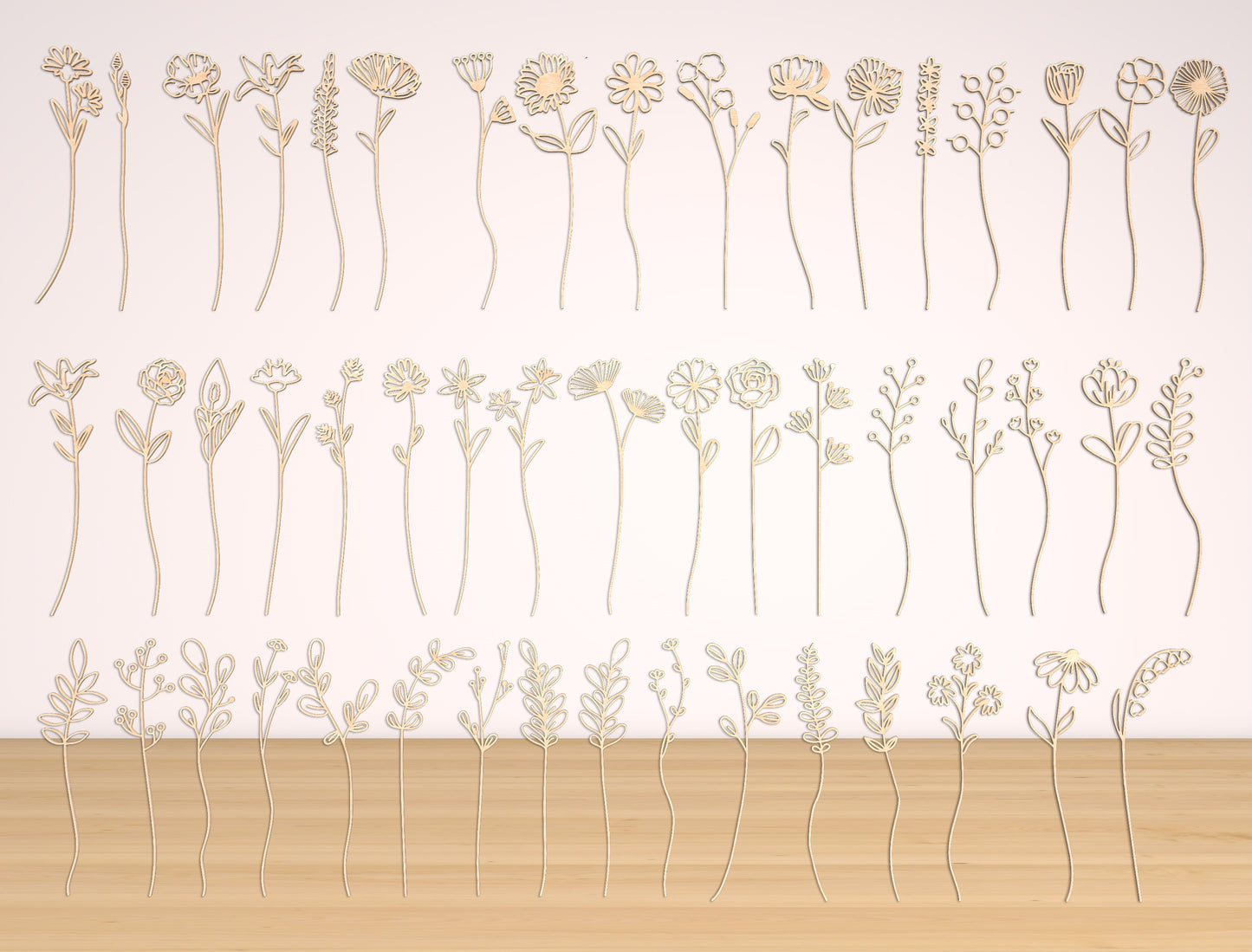 Wildflower Vase Laser Cut File Set | Floral Stem SVG Collection | Minimal Botanical Decor | Glowforge, xTool, LightBurn etc.