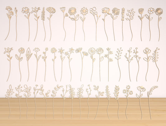 Wildflower Vase Laser Cut File Set | Floral Stem SVG Collection | Minimal Botanical Decor | Glowforge, xTool, LightBurn etc.