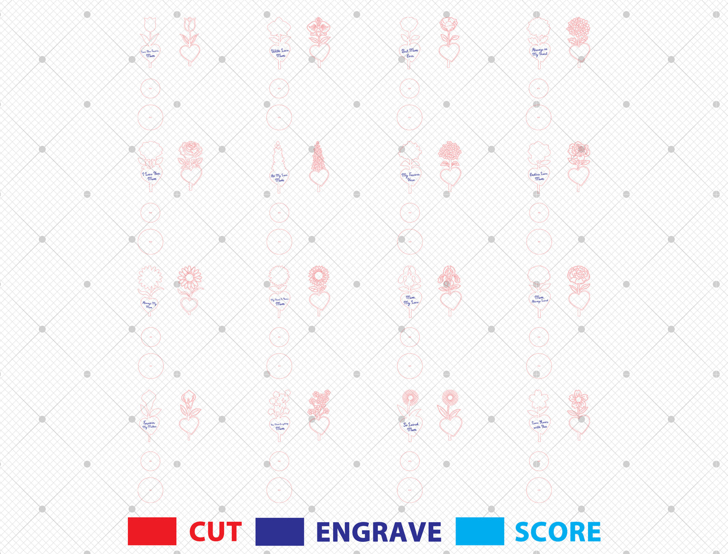 Mother's Day Flower Heart Sign SVG Bundle 16 Designs for LightBurn