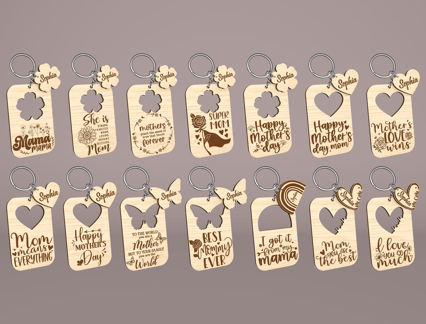 Mom Keychain SVG Bundle Mother's Day Wooden for Glowforge and xTool