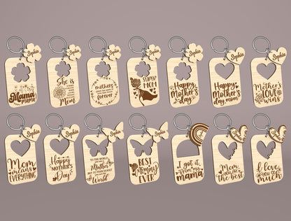 Mom Keychain SVG Bundle Mother's Day Wooden for Glowforge and xTool