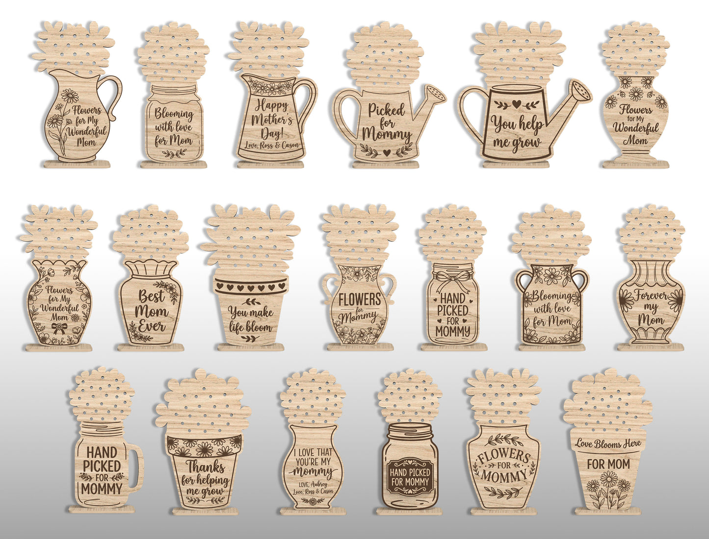 Mother's Day Flower Holder SVG Bundle Laser Cut File for LightBurn and xTool