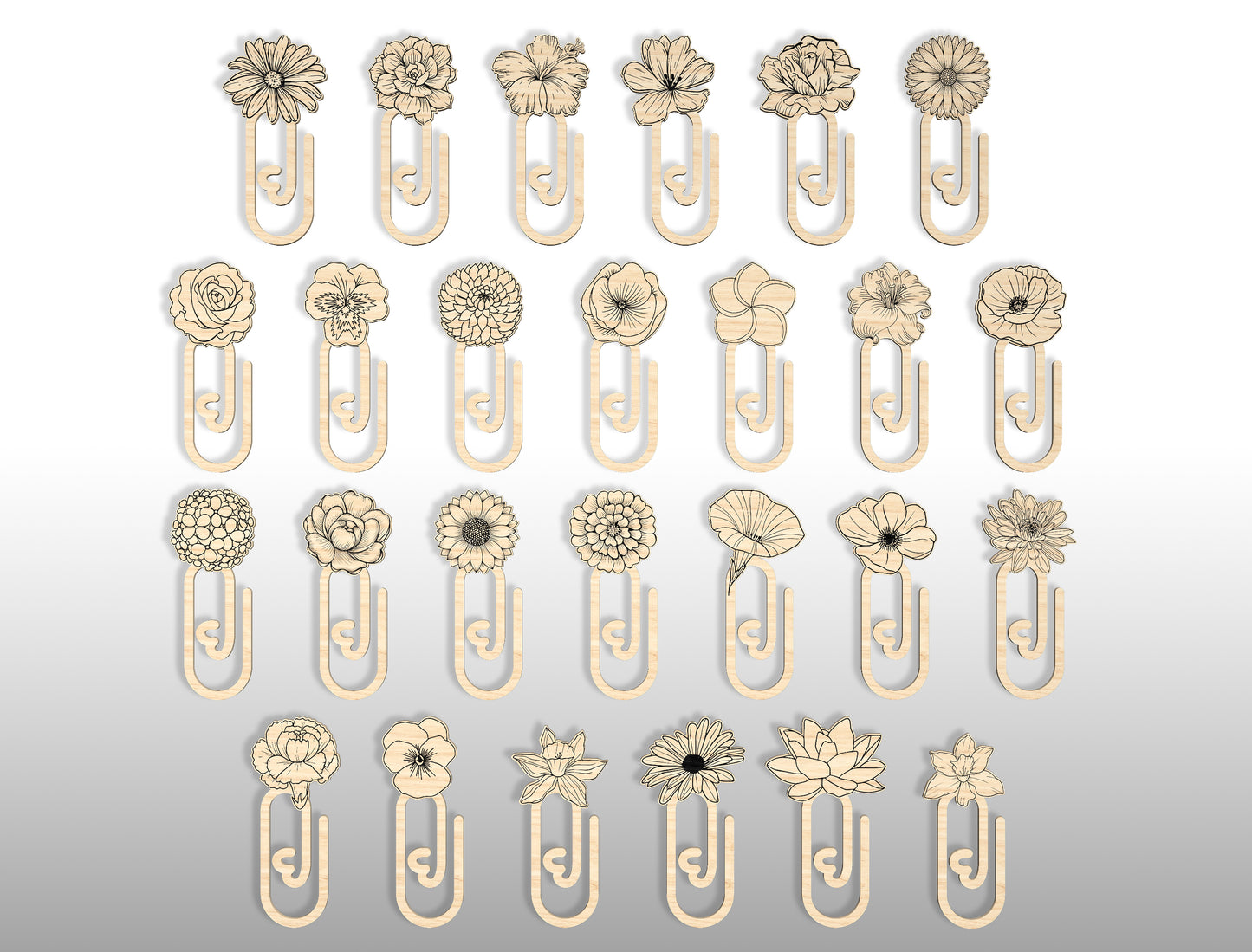 Floral Bookmark Paperclip SVG Bundle Laser Cut File for LightBurn and Glowforge