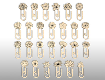 Floral Bookmark Paperclip SVG Bundle Laser Cut File for LightBurn and Glowforge