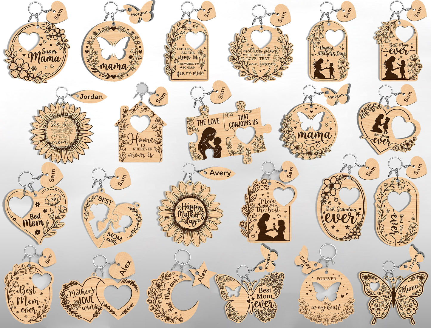 Mother's Day Keychain SVG Bundle Laser Cut File for Glowforge and xTool