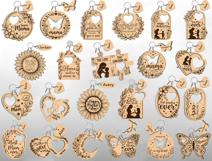 Mother's Day Keychain SVG Bundle Laser Cut File for Glowforge and xTool