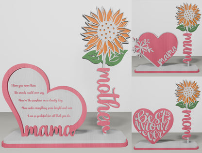 Sunflower Mom Tabletop Decor SVG Bundle for Glowforge and xTool
