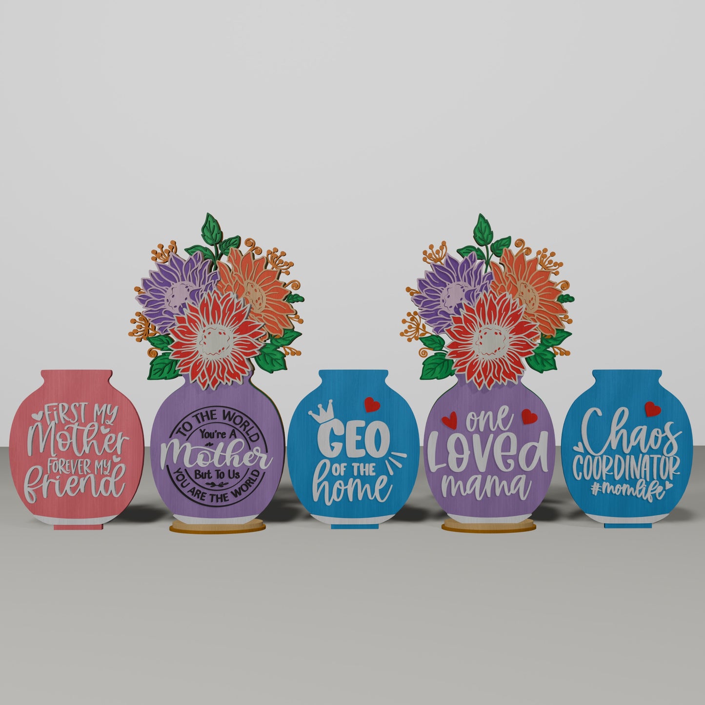 Floral Mom Vase Tabletop Decor SVG Mother's Day for Glowforge