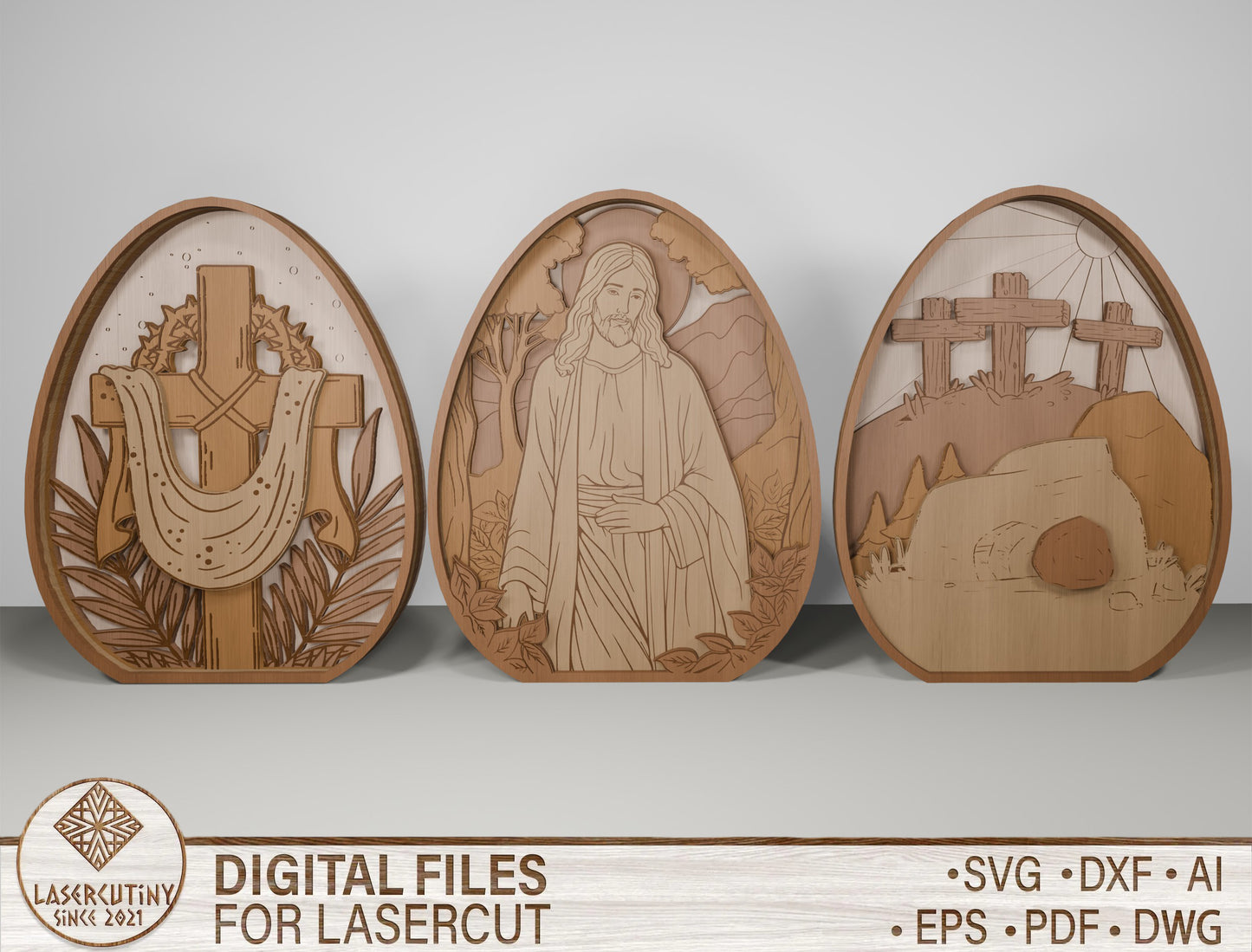 Christian Easter Jesus Cross Tabletop Scene Set SVG for LightBurn and xTool