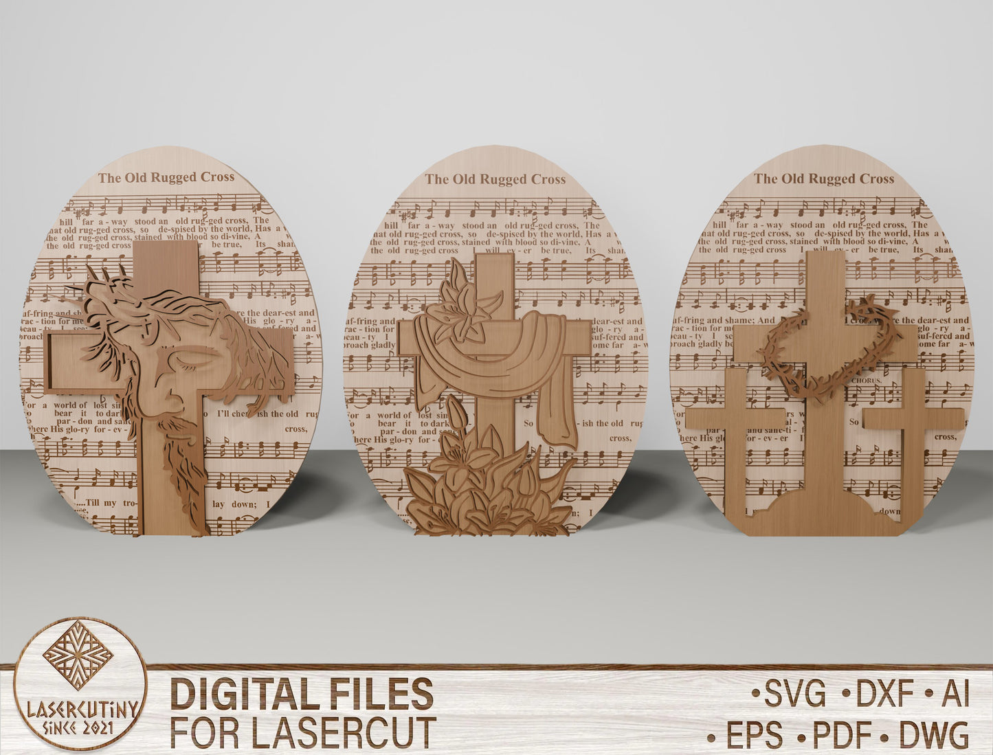 Christian Easter Cross Tabletop Wood Sign Set SVG for Glowforge and xTool