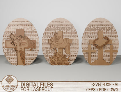 Christian Easter Cross Tabletop Wood Sign Set SVG for Glowforge and xTool