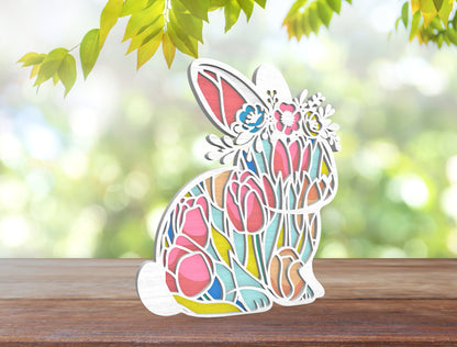 Easter Bunny Layered Floral Stained Glass SVG for LightBurn and Glowforge