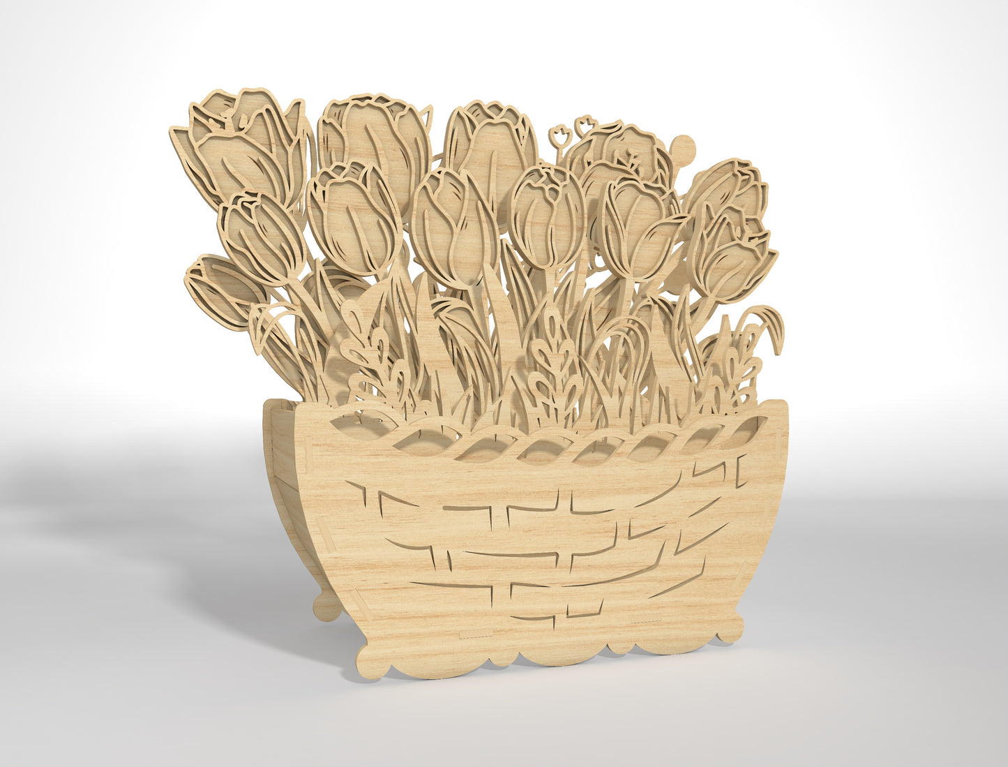Wooden 3D Flower Pot SVG Floral Basket Decor for LightBurn and xTool