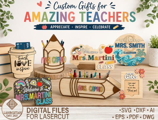 Teacher Back To School Essentials Bundle SVG Laser Cut File for Glowforge, xTool and LightBurn