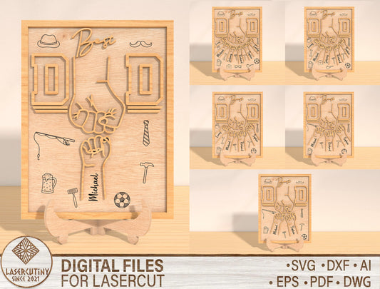 Best Dad Team Fist Bump Sign SVG Laser Cut File for xTool and Glowforge