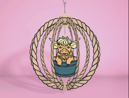 Highland Cow Hanging Spinner SVG Laser Cut File for Glowforge