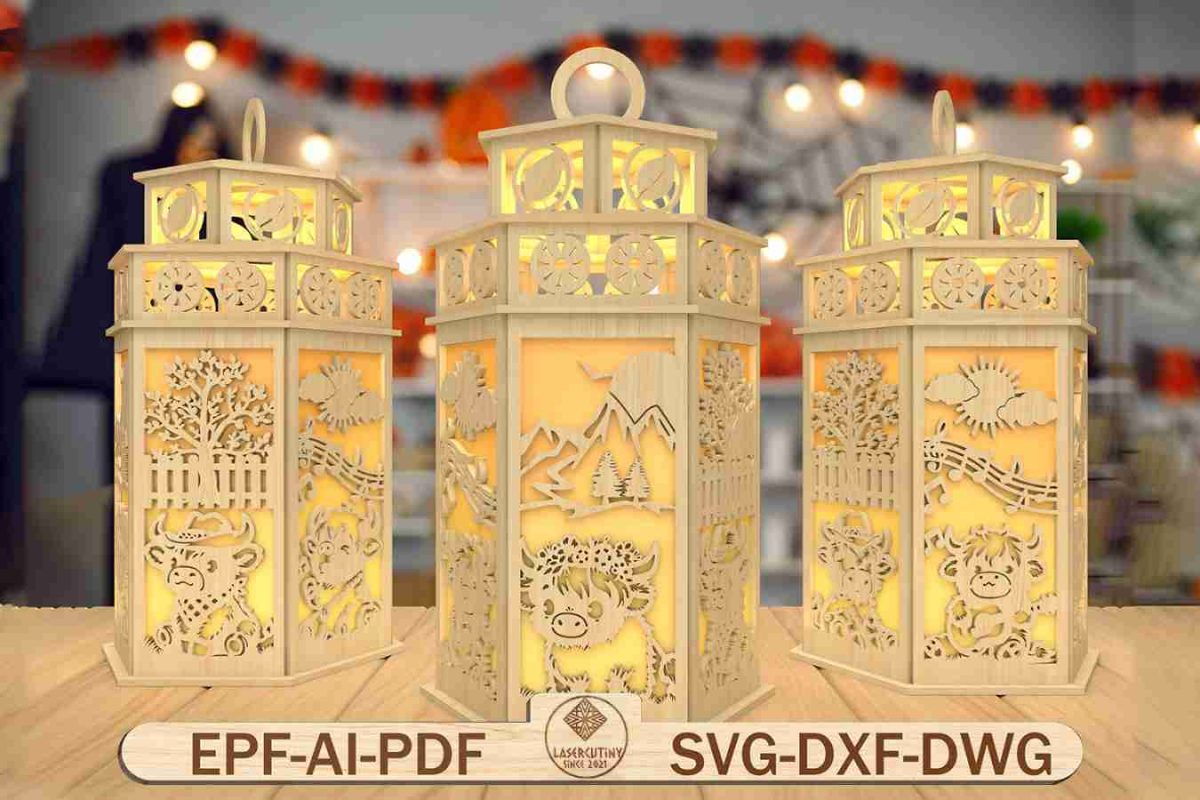 3D Baby Highland Cow Lantern Laser Cut File Svg