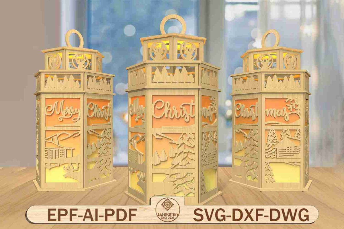 3D Merry Christmas Lantern Laser Cut File Svg
