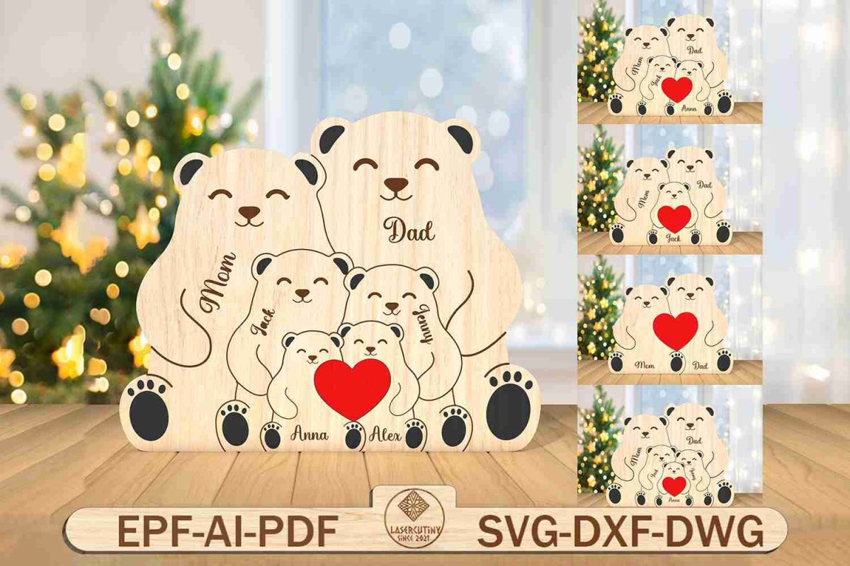 Personalized Bear Family Puzzle Pieces Cut File Svg