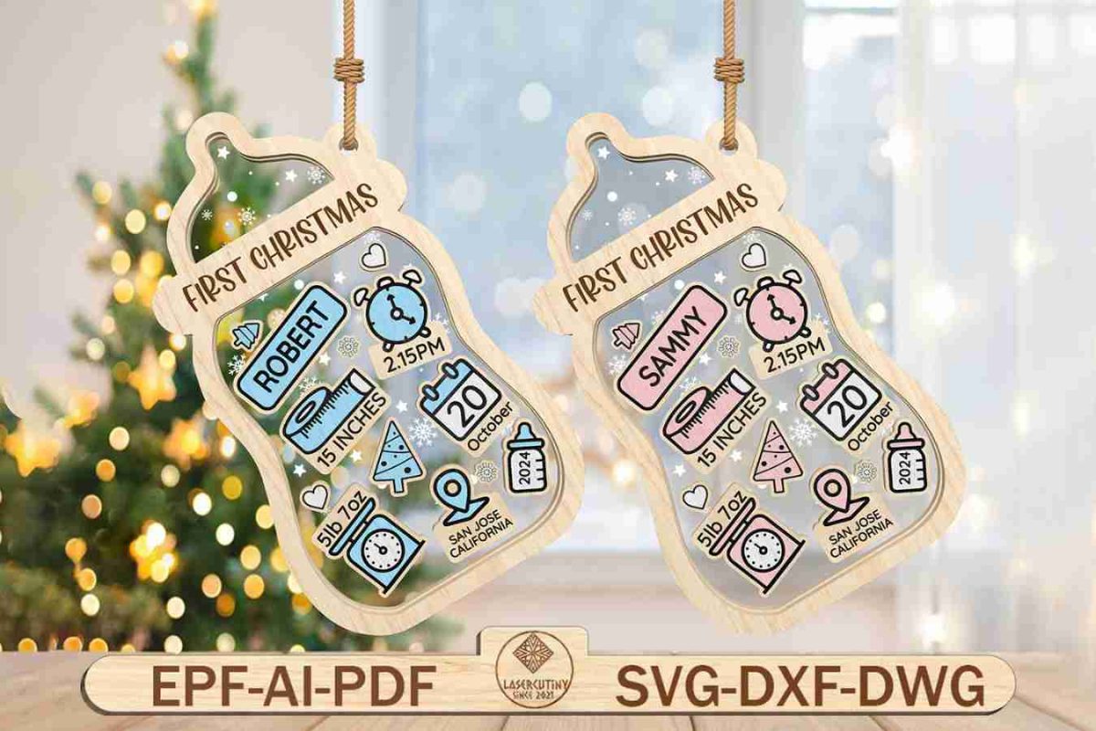 Personalized Baby‘s First Christmas Ornament SVG