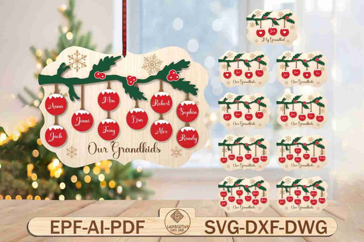 Personalized Christmas Tree Branch Ornament Svg