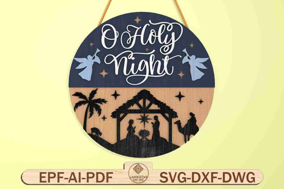 O Holy Night Door Sign SVG, Christmas Round Sign SVG