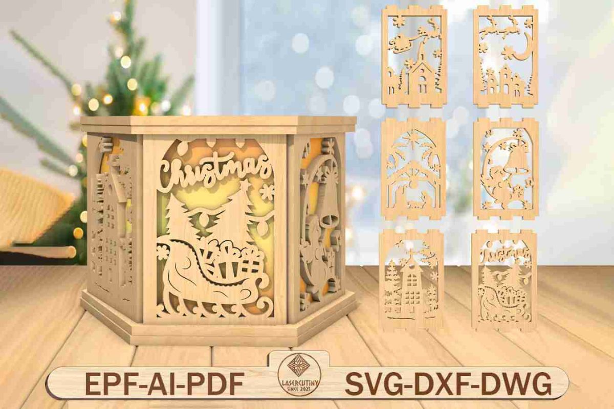 3D Merry Christmas Tea Light Holder Laser Cut File