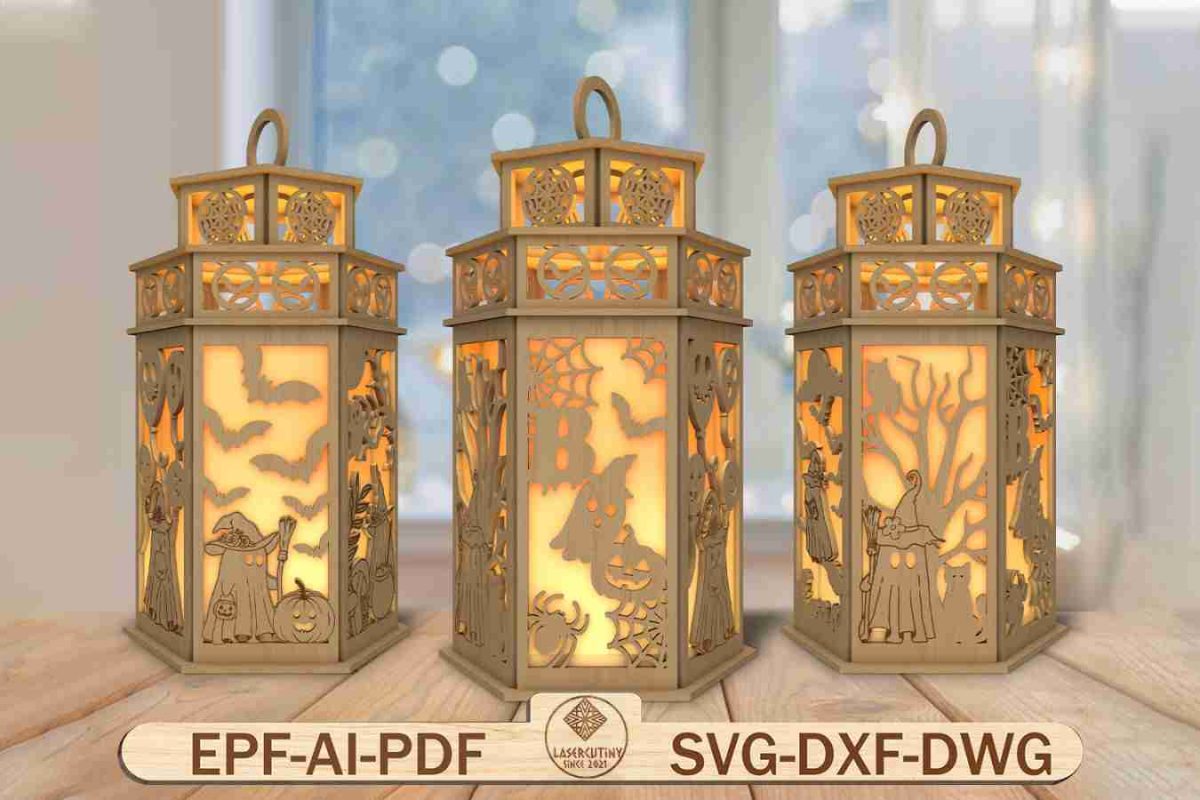 3D Floral Ghost Halloween Lantern Laser Cut File Svg