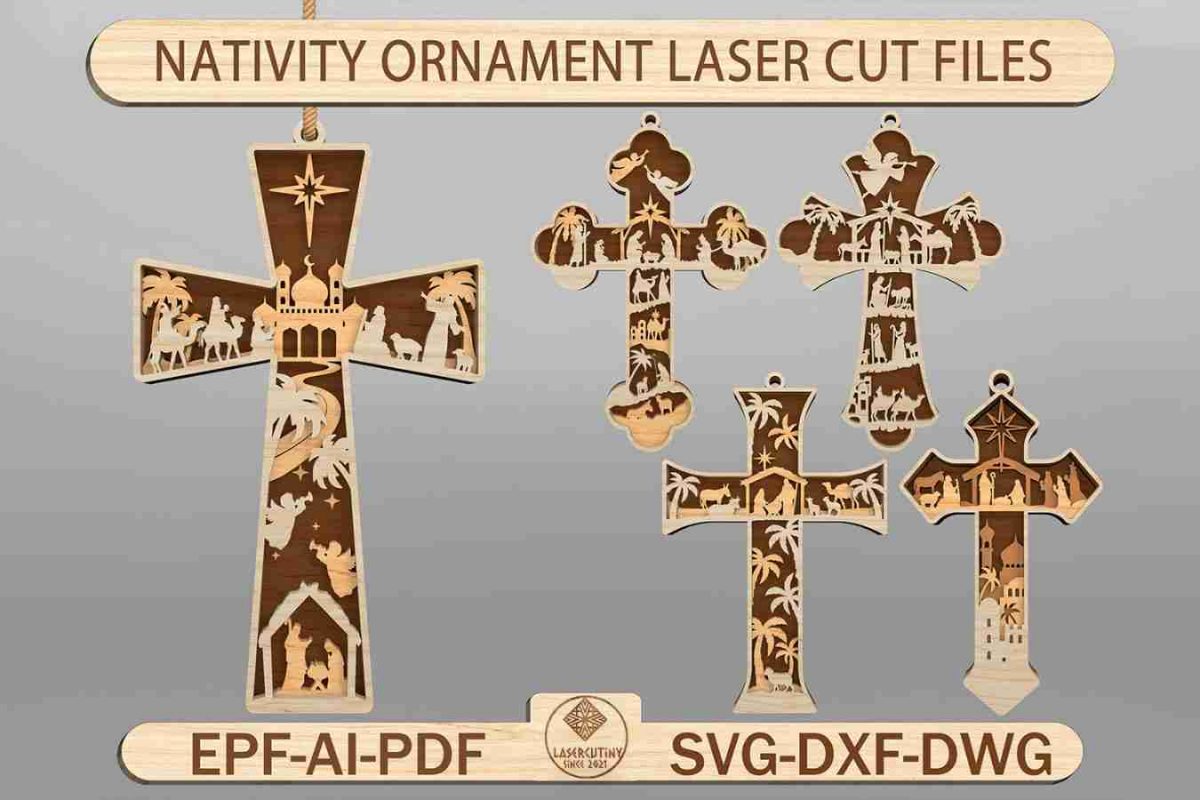 Nativity Cross Ornament Laser Cut File Svg