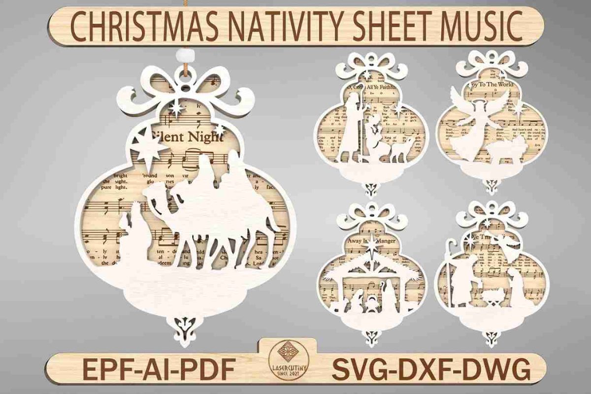 Christmas Nativity Sheet Music Ornament Svg