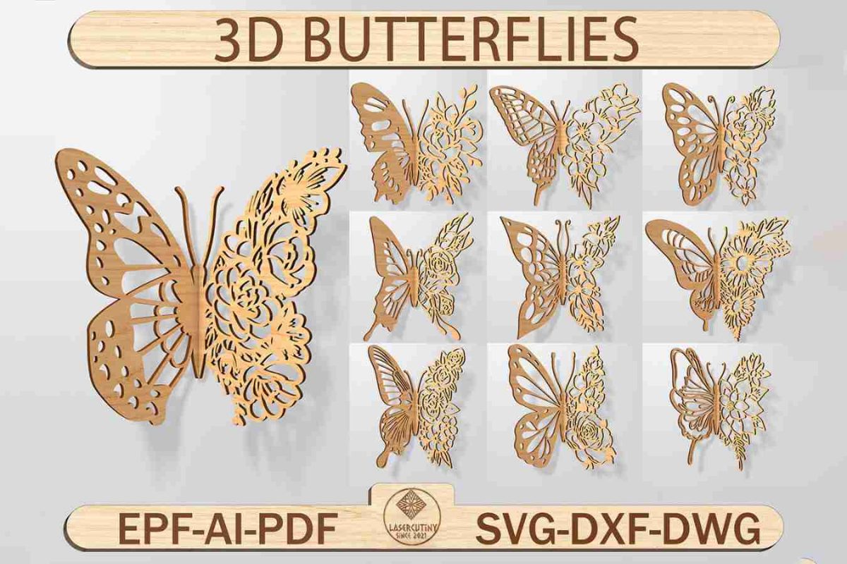 Bundle 3D Butterfly Laser Cut File SVG