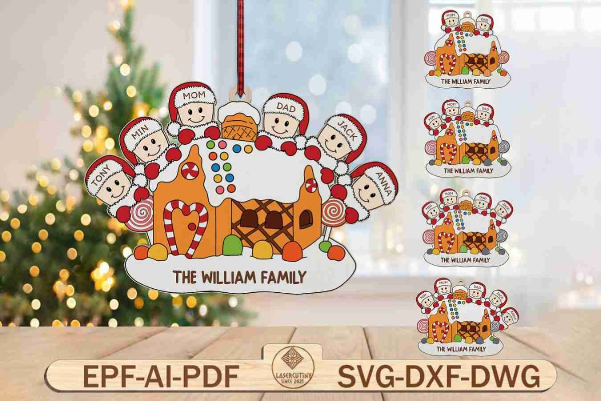 Personalized Gingerbread House Family Ornament Svg