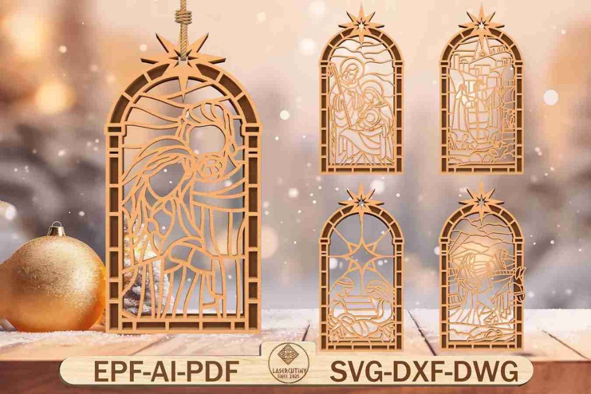 Holy Family Stained Glass Ornament Laser Cut File Svg