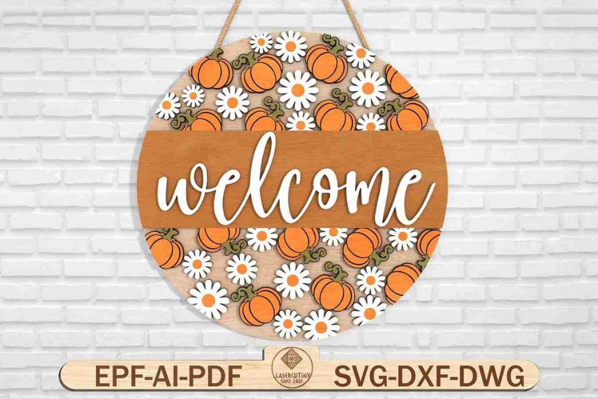 Pumpkin Daisy Door Hanger SVG