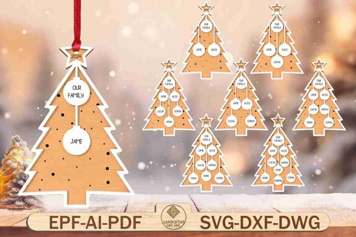 Personalized Christmas Family Ornament Laser Cut File Svg