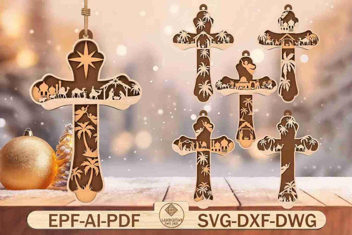 Nativity Cross Ornament Laser Cut Files Svg