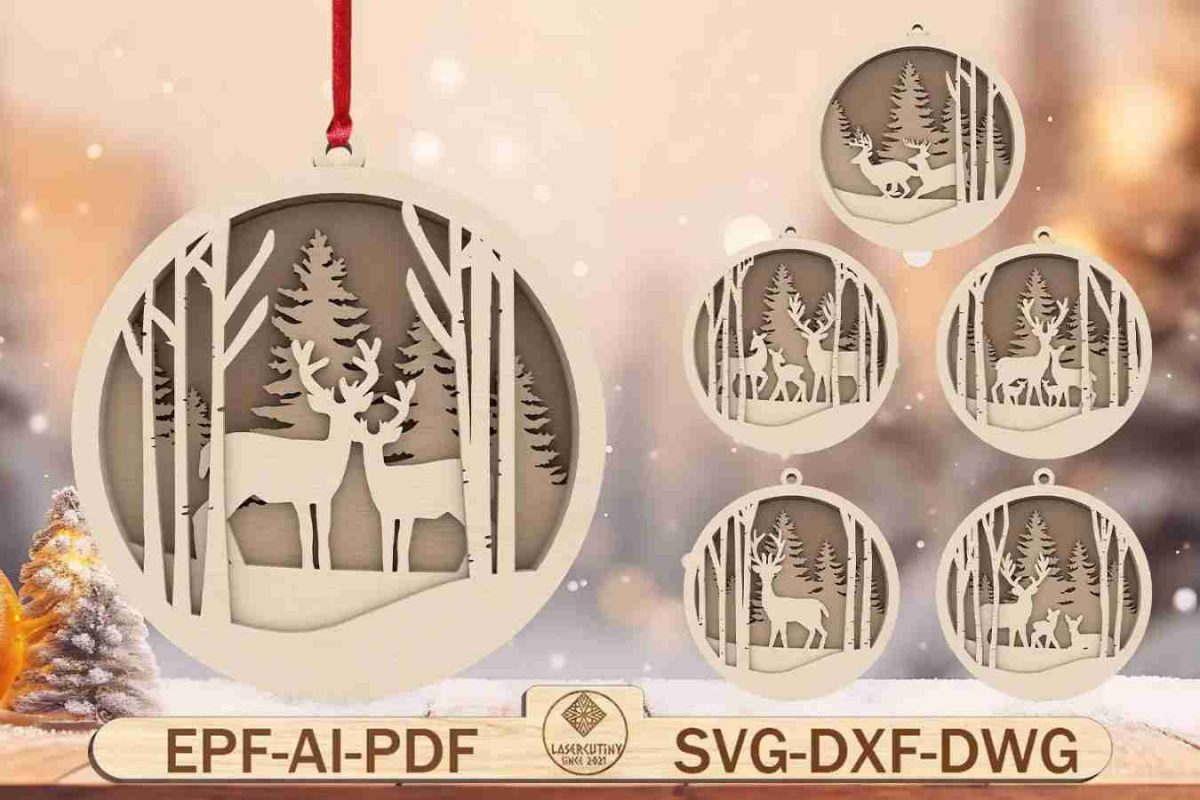Christmas Deer Ornament Laser Cut File Svg