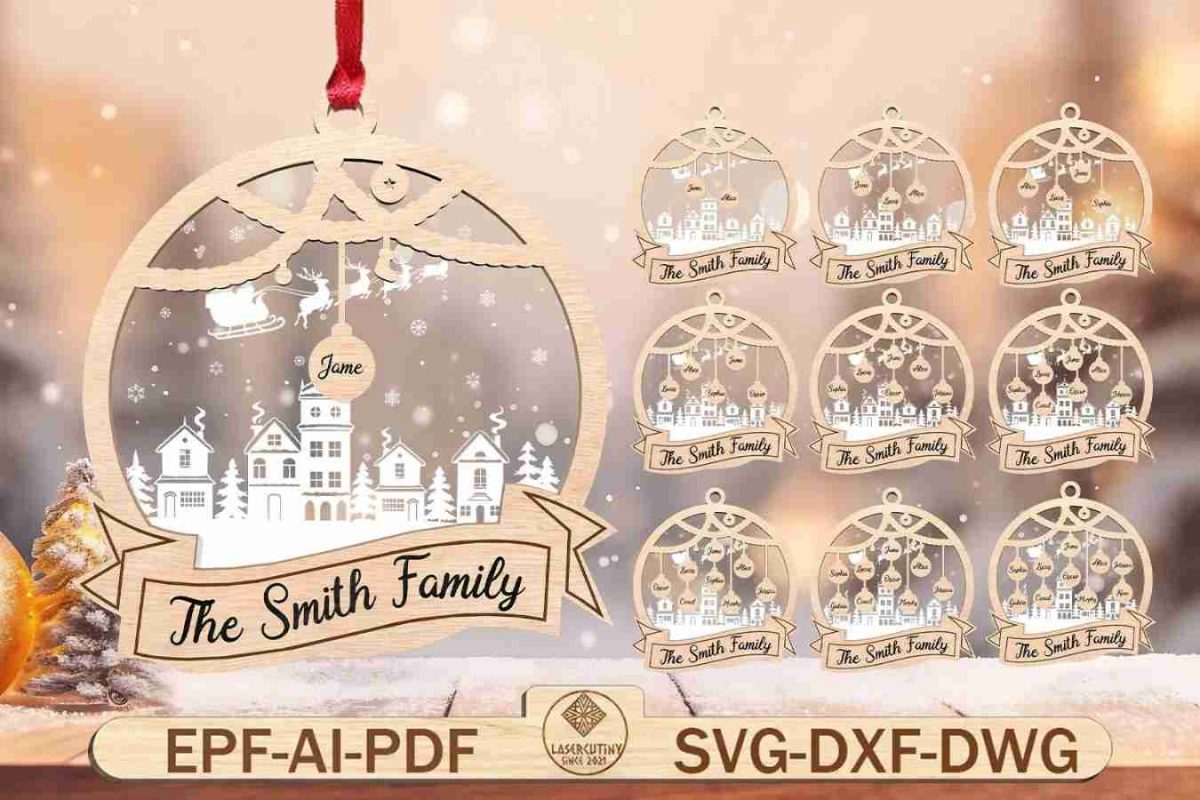 Personalized Family Christmas Ornament Cut File Svg
