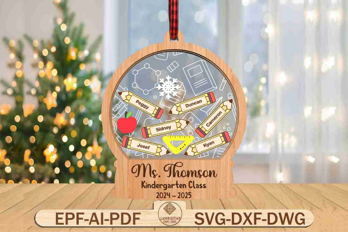 Personalized Teacher Christmas Ornament Svg,Shaker Ornament
