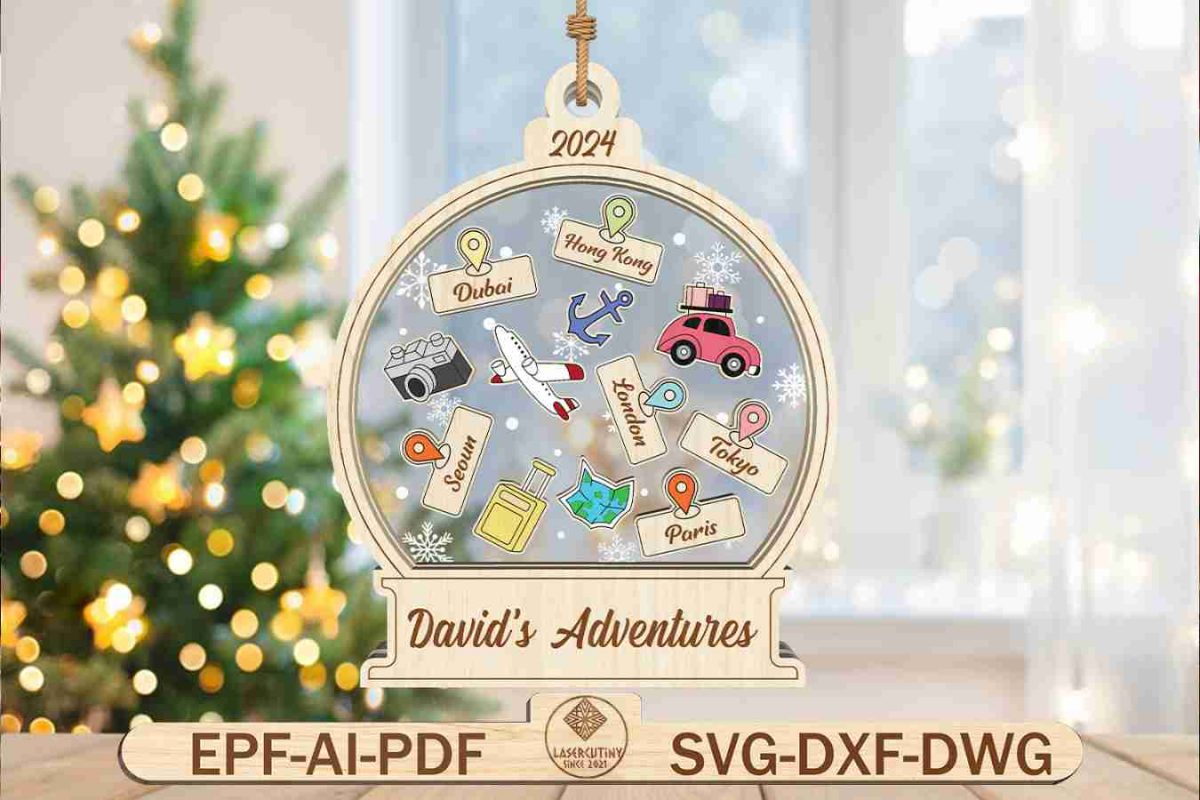 Personalized Travel Snowglobe Ornament SVG