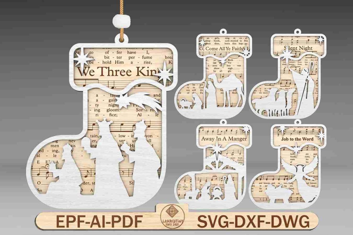 Music Sheet Nativity Ornaments Svg