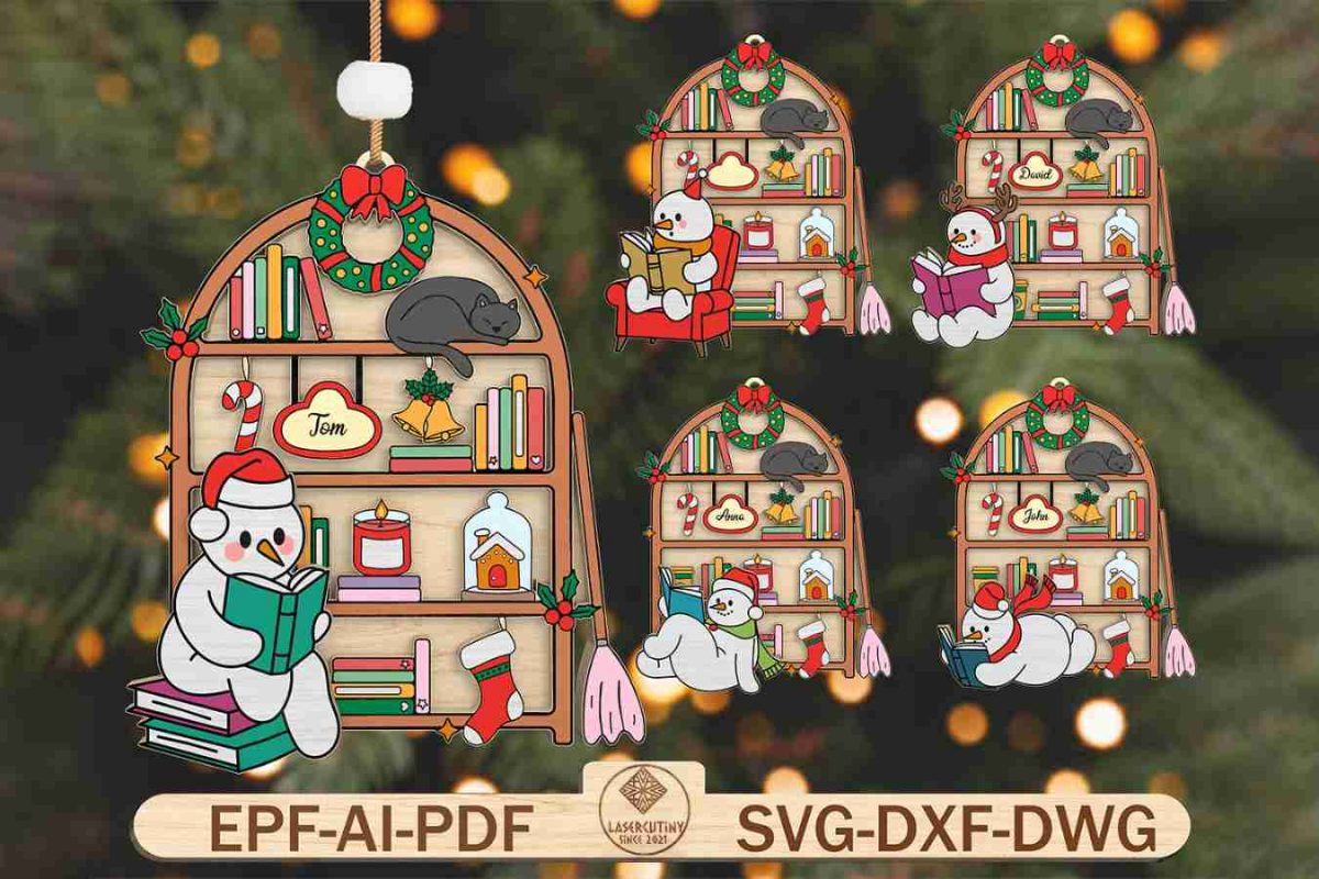 Personalized Bookworm Ornament Cut File Svg