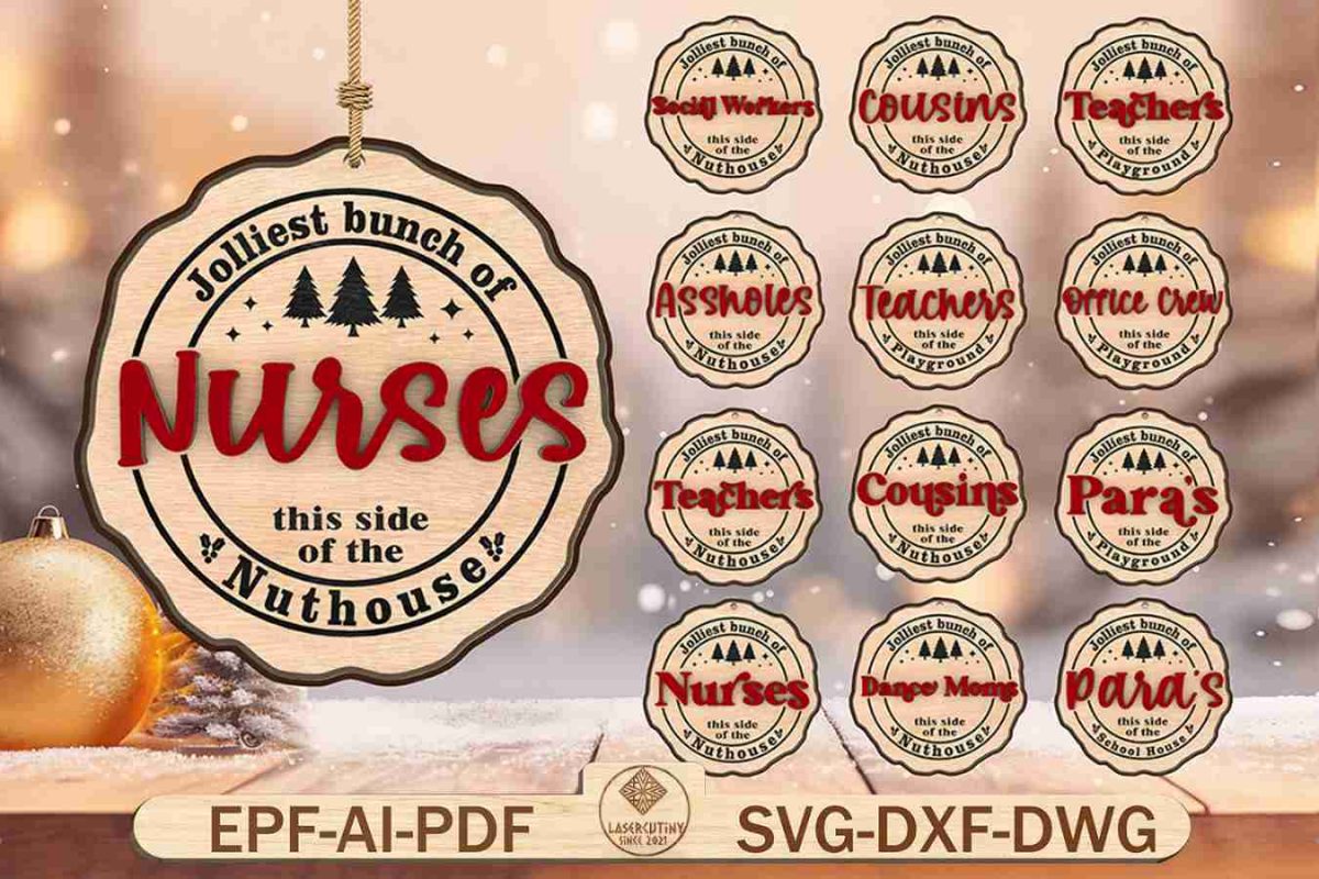 Merry Christmas Jolliest Bunch Ornament Svg