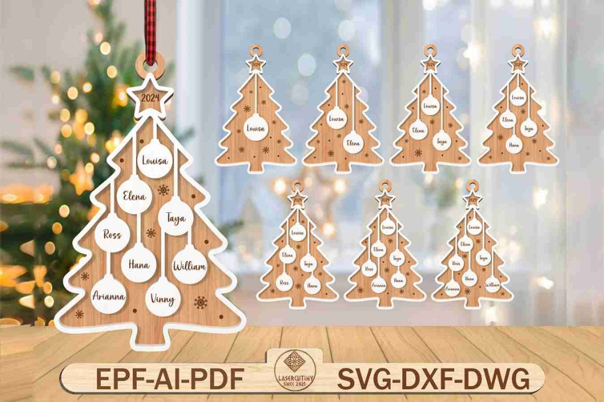 Personalized Christmas Tree Ornament Laser Cut File Svg