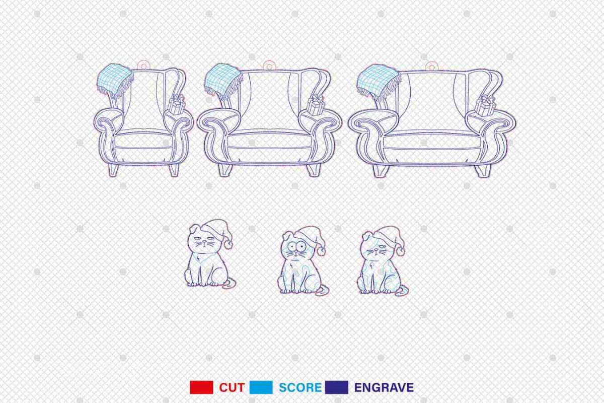 Christmas Cat Sitting in Armchair Ornament Svg - Image 3